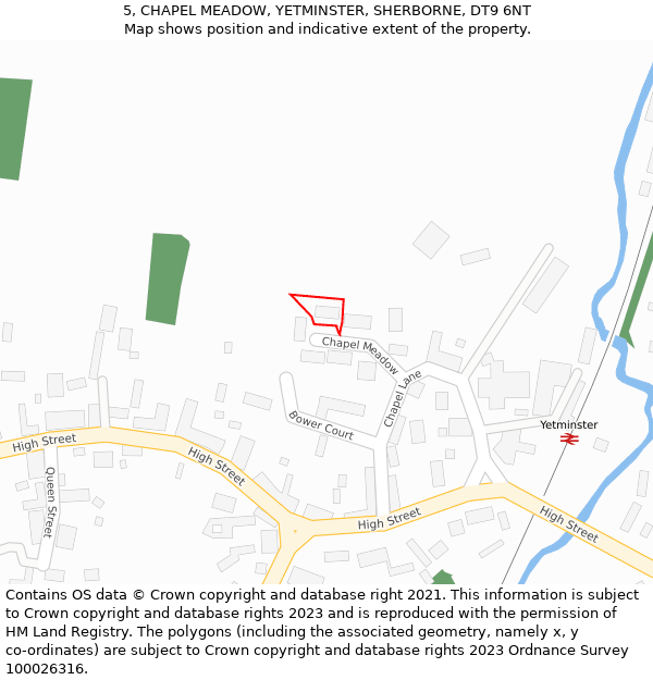 5, CHAPEL MEADOW, YETMINSTER, SHERBORNE, DT9 6NT: Location map and indicative extent of plot