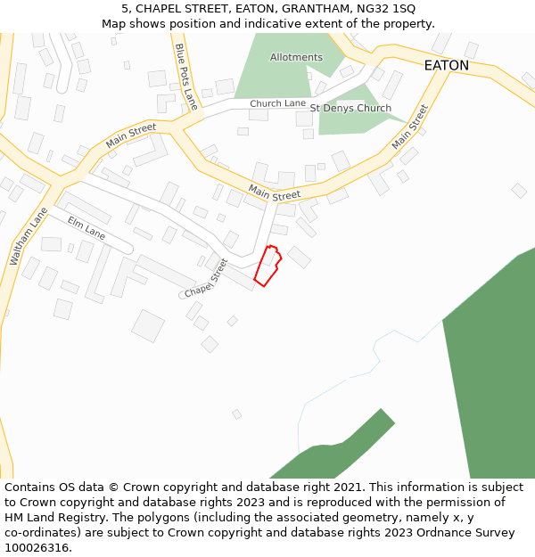 5, CHAPEL STREET, EATON, GRANTHAM, NG32 1SQ: Location map and indicative extent of plot