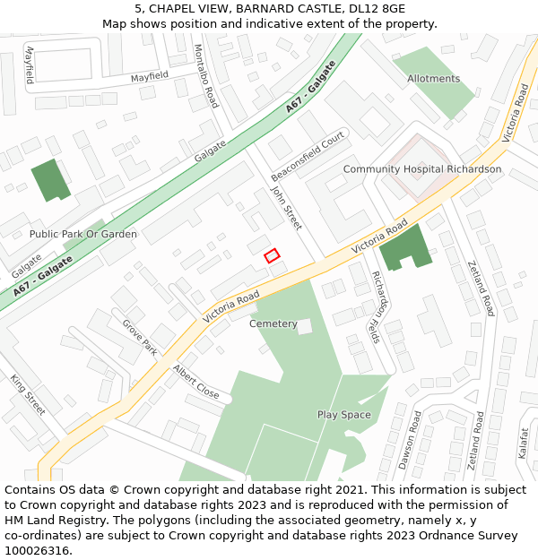 5, CHAPEL VIEW, BARNARD CASTLE, DL12 8GE: Location map and indicative extent of plot