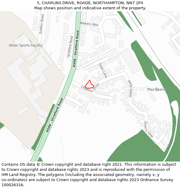 5, CHAPLINS DRIVE, ROADE, NORTHAMPTON, NN7 2PX: Location map and indicative extent of plot