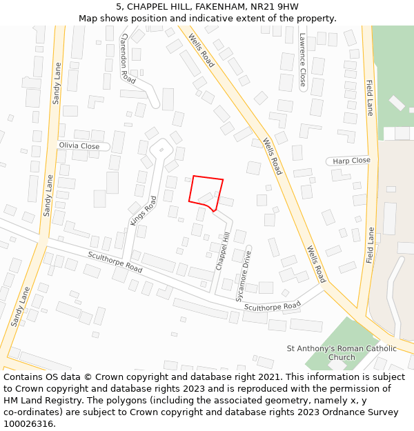 5, CHAPPEL HILL, FAKENHAM, NR21 9HW: Location map and indicative extent of plot