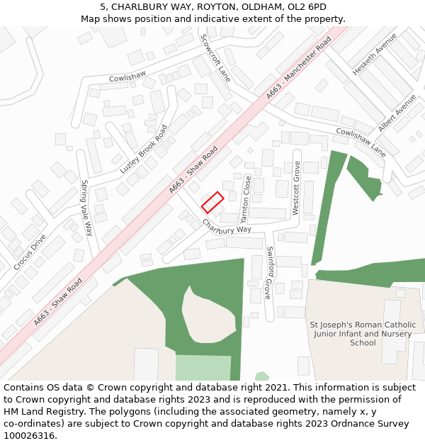 5, CHARLBURY WAY, ROYTON, OLDHAM, OL2 6PD: Location map and indicative extent of plot