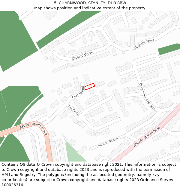 5, CHARNWOOD, STANLEY, DH9 8BW: Location map and indicative extent of plot