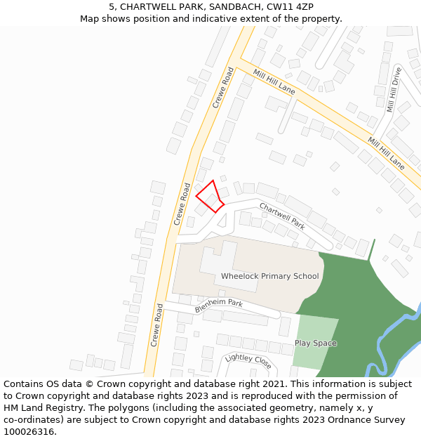 5, CHARTWELL PARK, SANDBACH, CW11 4ZP: Location map and indicative extent of plot