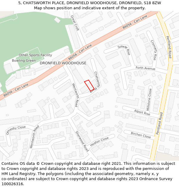 5, CHATSWORTH PLACE, DRONFIELD WOODHOUSE, DRONFIELD, S18 8ZW: Location map and indicative extent of plot