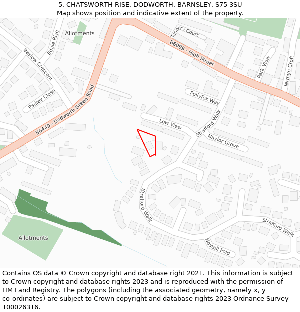 5, CHATSWORTH RISE, DODWORTH, BARNSLEY, S75 3SU: Location map and indicative extent of plot