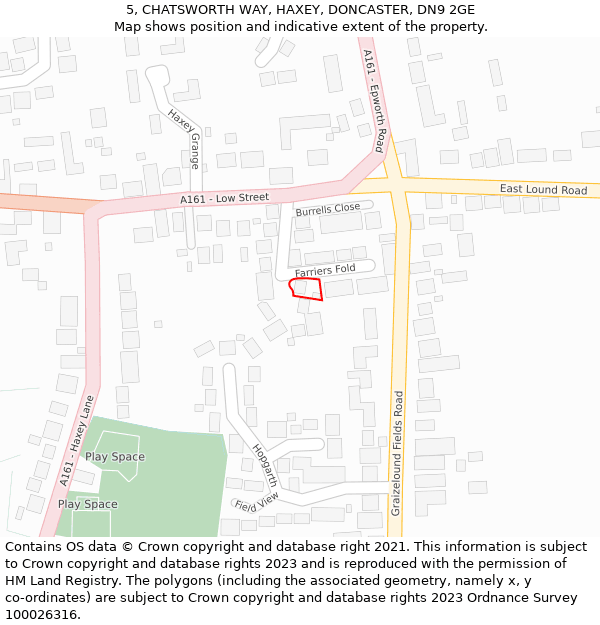 5, CHATSWORTH WAY, HAXEY, DONCASTER, DN9 2GE: Location map and indicative extent of plot