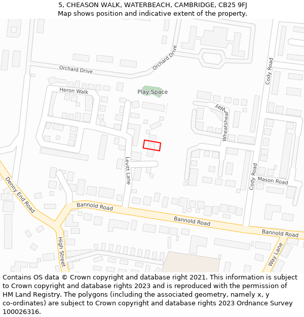 5, CHEASON WALK, WATERBEACH, CAMBRIDGE, CB25 9FJ: Location map and indicative extent of plot