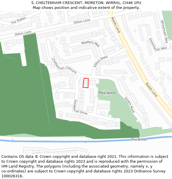 5, CHELTENHAM CRESCENT, MORETON, WIRRAL, CH46 1PU: Location map and indicative extent of plot