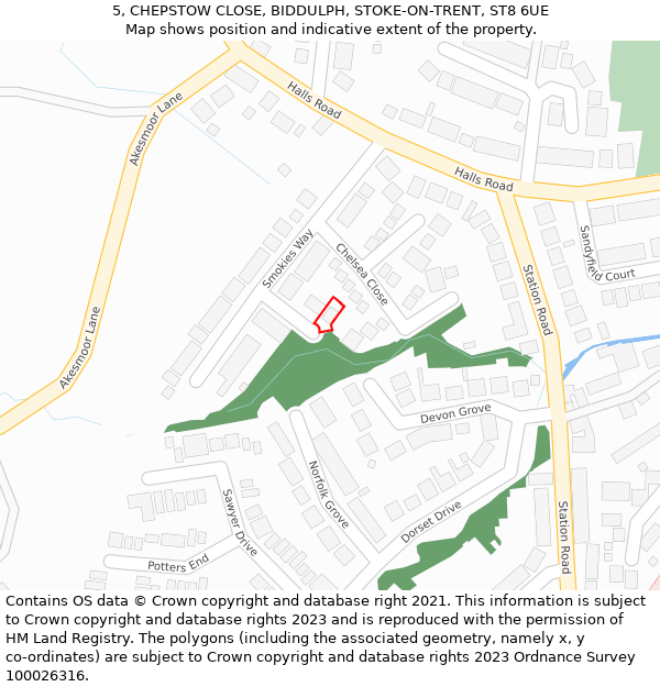 5, CHEPSTOW CLOSE, BIDDULPH, STOKE-ON-TRENT, ST8 6UE: Location map and indicative extent of plot