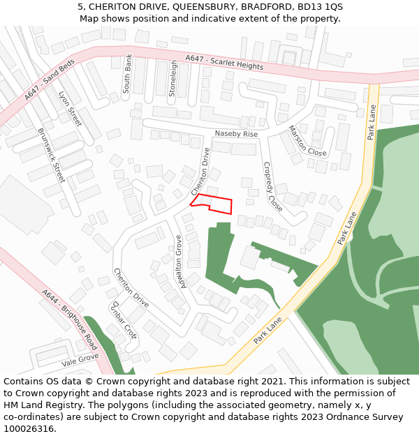 5, CHERITON DRIVE, QUEENSBURY, BRADFORD, BD13 1QS: Location map and indicative extent of plot