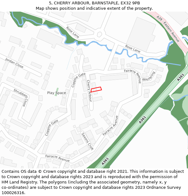 5, CHERRY ARBOUR, BARNSTAPLE, EX32 9PB: Location map and indicative extent of plot