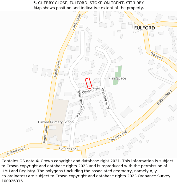 5, CHERRY CLOSE, FULFORD, STOKE-ON-TRENT, ST11 9RY: Location map and indicative extent of plot