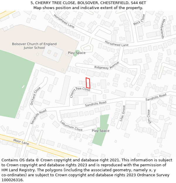 5, CHERRY TREE CLOSE, BOLSOVER, CHESTERFIELD, S44 6ET: Location map and indicative extent of plot