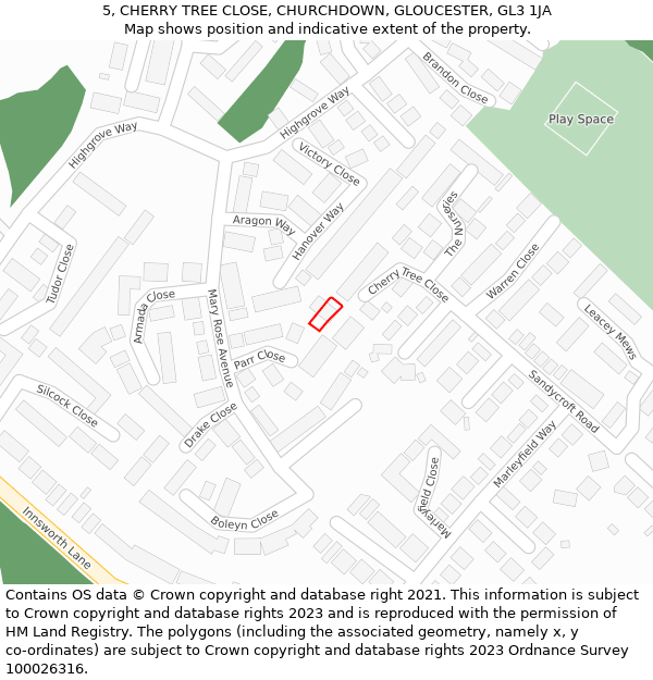 5, CHERRY TREE CLOSE, CHURCHDOWN, GLOUCESTER, GL3 1JA: Location map and indicative extent of plot