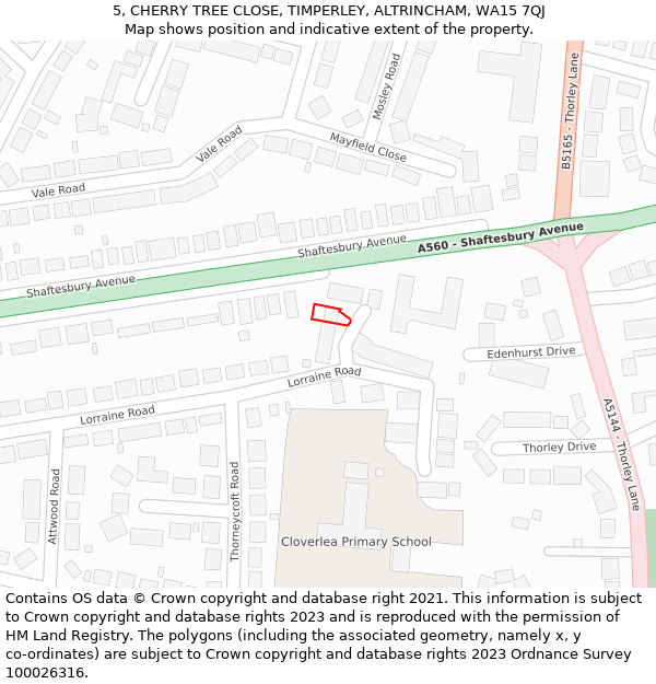 5, CHERRY TREE CLOSE, TIMPERLEY, ALTRINCHAM, WA15 7QJ: Location map and indicative extent of plot