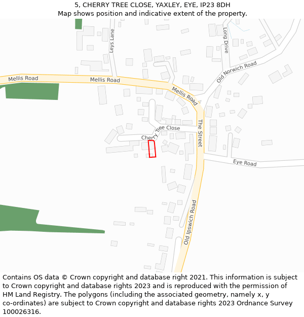 5, CHERRY TREE CLOSE, YAXLEY, EYE, IP23 8DH: Location map and indicative extent of plot