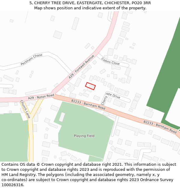 5, CHERRY TREE DRIVE, EASTERGATE, CHICHESTER, PO20 3RR: Location map and indicative extent of plot