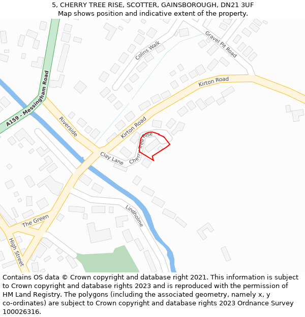 5, CHERRY TREE RISE, SCOTTER, GAINSBOROUGH, DN21 3UF: Location map and indicative extent of plot