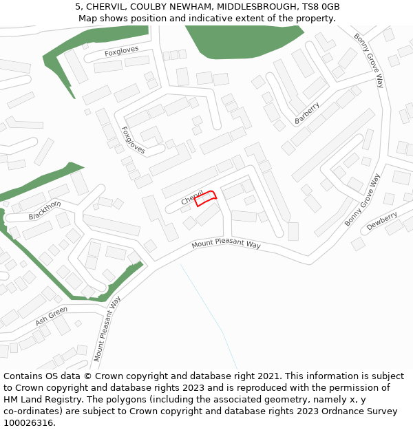 5, CHERVIL, COULBY NEWHAM, MIDDLESBROUGH, TS8 0GB: Location map and indicative extent of plot