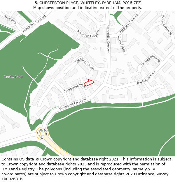 5, CHESTERTON PLACE, WHITELEY, FAREHAM, PO15 7EZ: Location map and indicative extent of plot