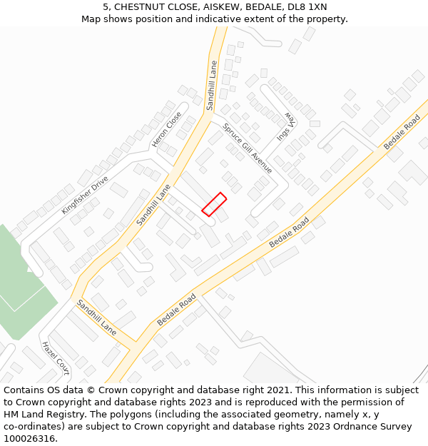 5, CHESTNUT CLOSE, AISKEW, BEDALE, DL8 1XN: Location map and indicative extent of plot