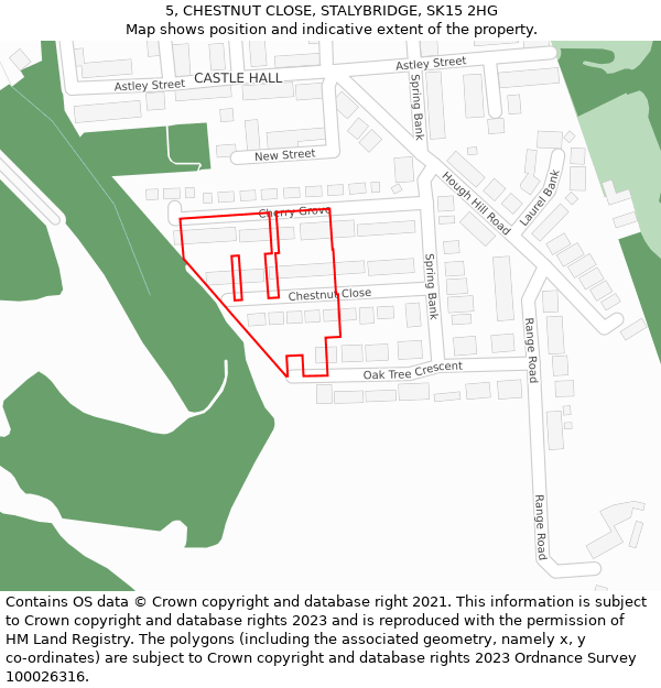 5, CHESTNUT CLOSE, STALYBRIDGE, SK15 2HG: Location map and indicative extent of plot