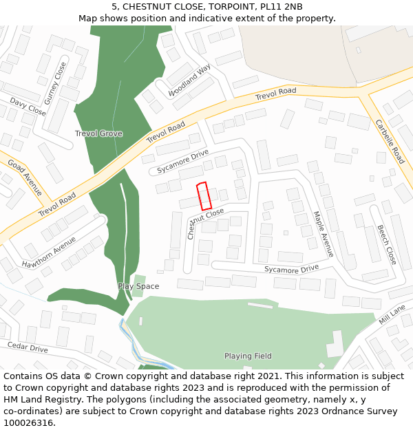 5, CHESTNUT CLOSE, TORPOINT, PL11 2NB: Location map and indicative extent of plot