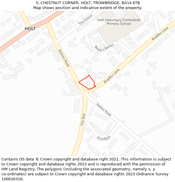 5, CHESTNUT CORNER, HOLT, TROWBRIDGE, BA14 6TB: Location map and indicative extent of plot