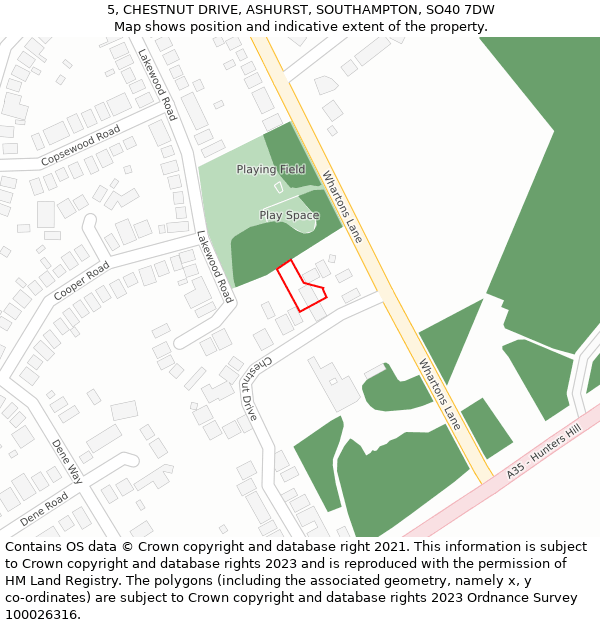 5, CHESTNUT DRIVE, ASHURST, SOUTHAMPTON, SO40 7DW: Location map and indicative extent of plot
