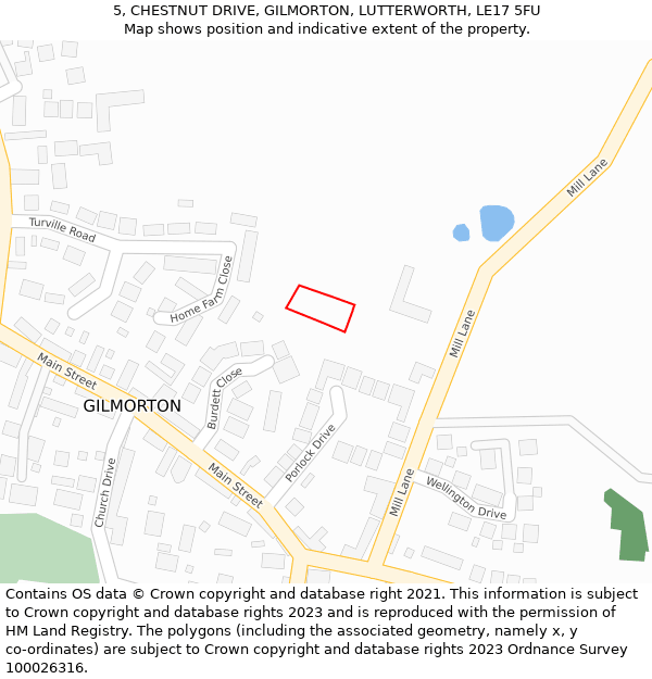 5, CHESTNUT DRIVE, GILMORTON, LUTTERWORTH, LE17 5FU: Location map and indicative extent of plot