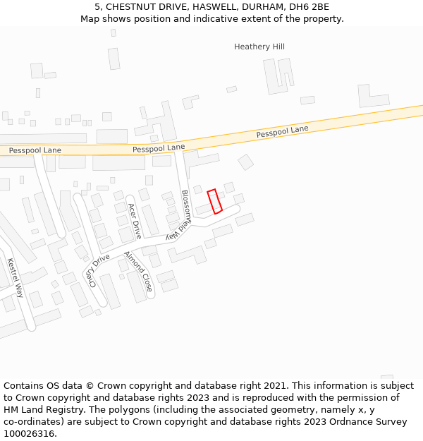 5, CHESTNUT DRIVE, HASWELL, DURHAM, DH6 2BE: Location map and indicative extent of plot