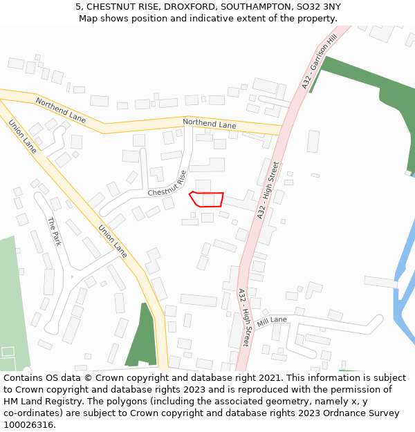 5, CHESTNUT RISE, DROXFORD, SOUTHAMPTON, SO32 3NY: Location map and indicative extent of plot