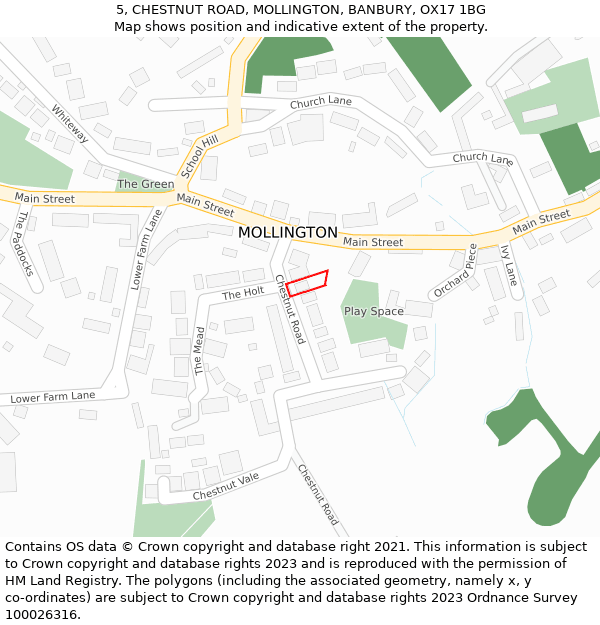 5, CHESTNUT ROAD, MOLLINGTON, BANBURY, OX17 1BG: Location map and indicative extent of plot