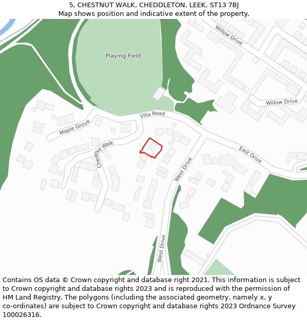 5, CHESTNUT WALK, CHEDDLETON, LEEK, ST13 7BJ: Location map and indicative extent of plot