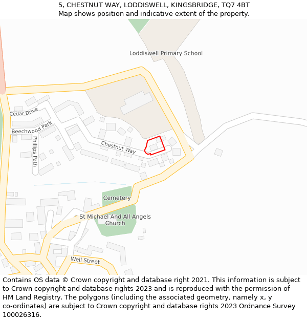 5, CHESTNUT WAY, LODDISWELL, KINGSBRIDGE, TQ7 4BT: Location map and indicative extent of plot