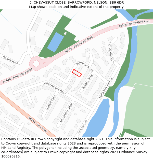 5, CHEVASSUT CLOSE, BARROWFORD, NELSON, BB9 6DR: Location map and indicative extent of plot