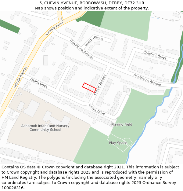 5, CHEVIN AVENUE, BORROWASH, DERBY, DE72 3HR: Location map and indicative extent of plot