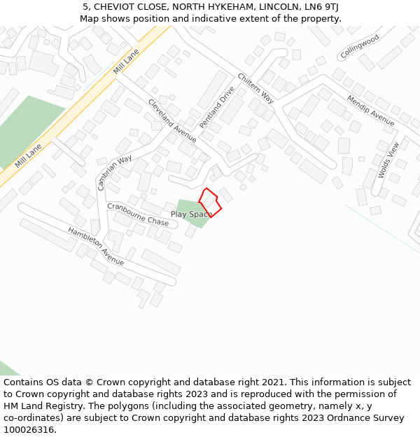 5, CHEVIOT CLOSE, NORTH HYKEHAM, LINCOLN, LN6 9TJ: Location map and indicative extent of plot