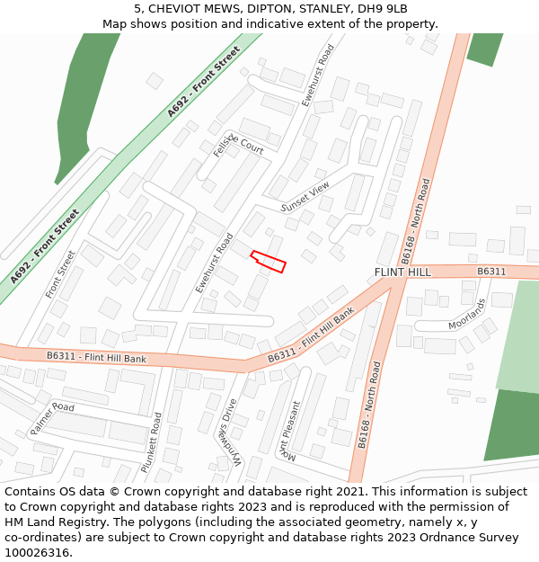 5, CHEVIOT MEWS, DIPTON, STANLEY, DH9 9LB: Location map and indicative extent of plot