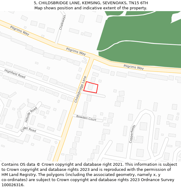 5, CHILDSBRIDGE LANE, KEMSING, SEVENOAKS, TN15 6TH: Location map and indicative extent of plot