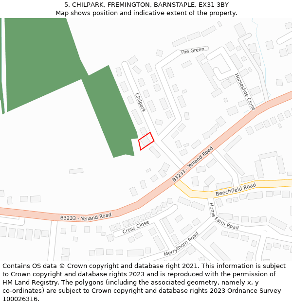 5, CHILPARK, FREMINGTON, BARNSTAPLE, EX31 3BY: Location map and indicative extent of plot