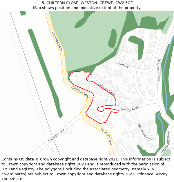 5, CHILTERN CLOSE, WESTON, CREWE, CW2 5GE: Location map and indicative extent of plot