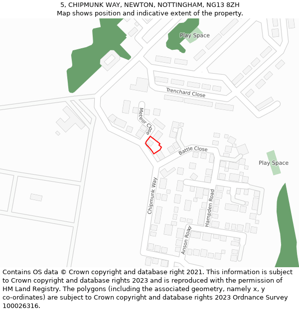 5, CHIPMUNK WAY, NEWTON, NOTTINGHAM, NG13 8ZH: Location map and indicative extent of plot
