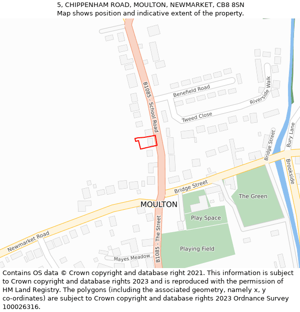 5, CHIPPENHAM ROAD, MOULTON, NEWMARKET, CB8 8SN: Location map and indicative extent of plot