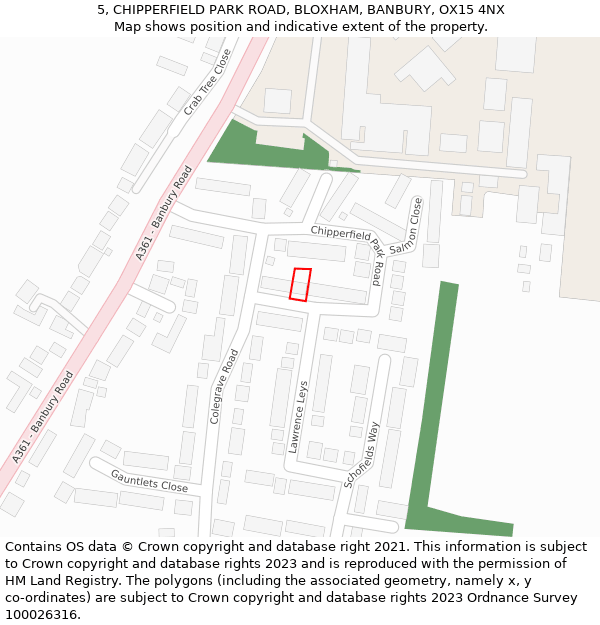 5, CHIPPERFIELD PARK ROAD, BLOXHAM, BANBURY, OX15 4NX: Location map and indicative extent of plot