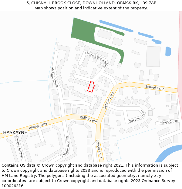 5, CHISNALL BROOK CLOSE, DOWNHOLLAND, ORMSKIRK, L39 7AB: Location map and indicative extent of plot