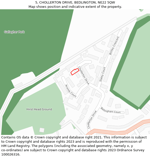 5, CHOLLERTON DRIVE, BEDLINGTON, NE22 5QW: Location map and indicative extent of plot