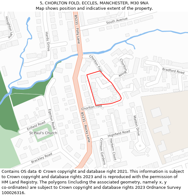 5, CHORLTON FOLD, ECCLES, MANCHESTER, M30 9NA: Location map and indicative extent of plot