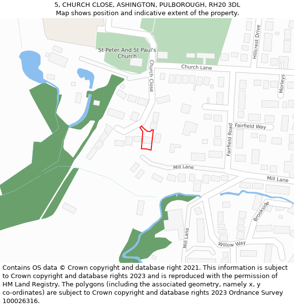 5, CHURCH CLOSE, ASHINGTON, PULBOROUGH, RH20 3DL: Location map and indicative extent of plot